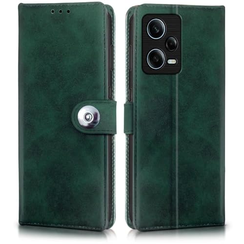 Image of WOW IMAGINE Shock Proof Flip Cover Back Case for Redmi Note 12 Pro 5G (Magnetic Button Flip Case | Wallet Pockets & Stand | Leather Finish | Forest Green)