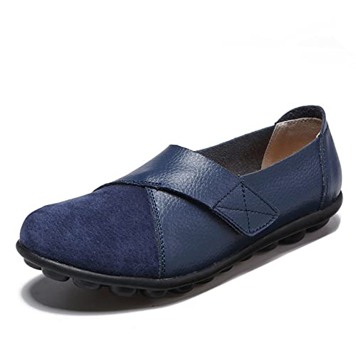 Image of Ladies Leather Slip On Flat Loafers,Low Top Casual Walking Nurse Shoes,Outdoor Versatile Trendy Driving Shoes.
