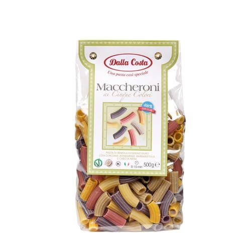 Dalla Costa Maccheroni 5 Colores con Cúrcuma, Romero, Remolacha y Zanahoria Negra. Made in Italy. Paquete ahorro 12x500 gramos