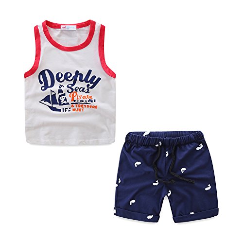 Image of Mud Kingdom Little Boys Summer Outfits Cute Cartoon Printing Tank Top Sets