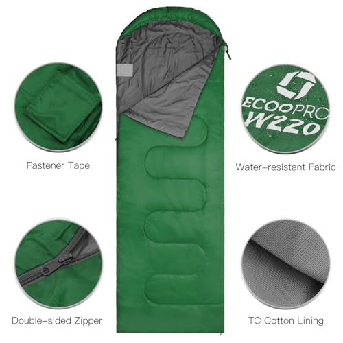 ECOOPRO Warm Weather Sleeping Bag - Portable, Waterproof, Compact Lightweight, Comfort with Compression Sack - Great for Outdoor Camping, Backpacking & Hiking-83 L x 30