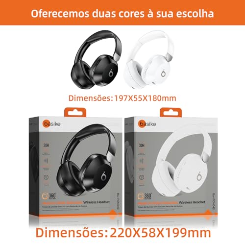 Basike Fone de Ouvido Bluetooth, ANC Cancelamento de Ruído Ativo Headphone Bluetooth 5.4 Headset com