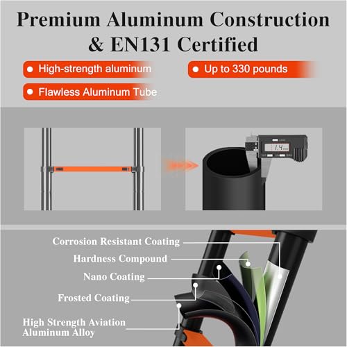 Image of Telescoping Ladder, 16.5 FT 330 Lbs Aluminum Extension Ladder, Black Orange | Telescopic, Collapsible & Adjustable, Compact Retractable Ladder for House, Roof, RV & Travel Trailer