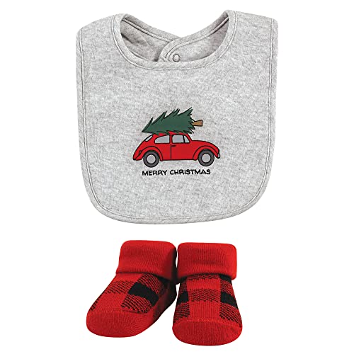 Image of Hudson Baby Unisex Baby Cotton Bib and Sock Set, Christmas Scene, One Size