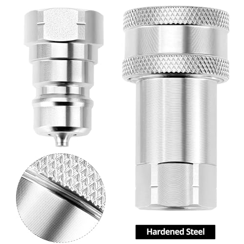 Image of QWORK Hydraulic Quick Connect Couplers, Set of 2, 3 /8 inch NPT Thread and 3 /8 inch ISO Body, 4,000 PSI, 12.15 GPM Maximum Flow, Hardened Steel with Dust Caps