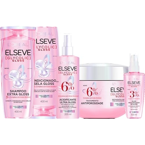 Kit Tratamento Capilar L'Oréal Paris Elseve Glycolic Gloss, Combate Porosidade, 5 Produtos... Kit Tratamento Capilar L'Oréal Paris Elseve Glycolic Gloss, Combate Porosidade, 5 Produtos...