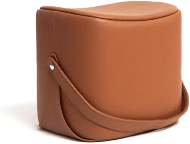 Nordic Portable Simple Sofa Bench with Handle,Portable Creative Footstool Leather Stool Surface Easy to Clean,Ergonomic Design Rest Stool Sofa Stool,Pedal(Color:Brown), Orange
