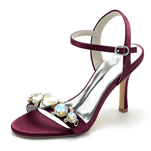 ENWIND Tiras Tacóns Alto para Mujeres Sandalias de Verano Sexy con Tacones Agujas y Punta Abierta para Noche de Bodas,Burgundy,42 EU