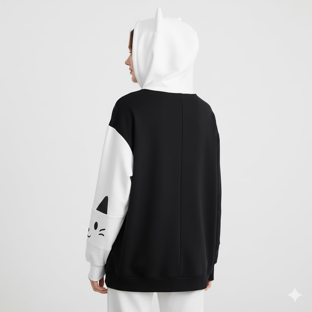 Women Kawaii Cat Ear Hoodie Cute Japanese Anime Hooded Sweatshirt Preppy Meow Graphic Pullover Clothes Fall Winter - Image 4