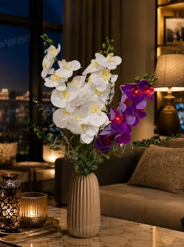 Image of Divyakosh Artificial Flower Bunch with Vase, Orchid Flower Stick Arrangement Luxury Home Decor Bouquet with Vase
