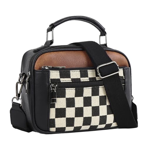 Checkered Crossbody Purse Women Plaid Shoulder Bag Checkerboard Top Hand Tote bag Leather Hobo Handbags