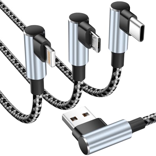 USB to USB C Right Angle Cable, 90 Degree USB Type C Braided Charging Cord 5FT,USB A to USB C Multi Charging Cable with Type-C, Micro USB, IP Port for iPhone15/14/Android Phones Tablet Pad and More