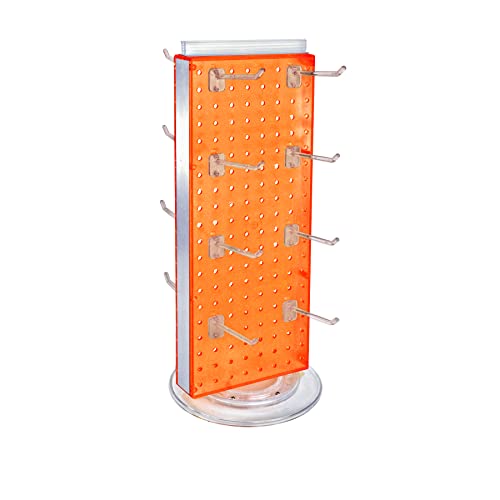 Azar Displays 700508-ORG-4C16 8-Inch W by 20-Inch H Revolving Black Pegboard Counter Display with 16-Pack of 4 inch Locking Hooks, Orange by Azar Displays - Image 2