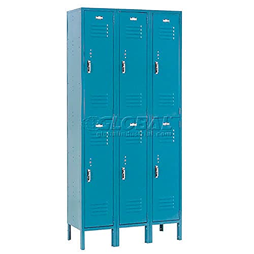 Global Industrial Double Tier Locker, 12x15x36, 6 Door, Unassembled, Blue