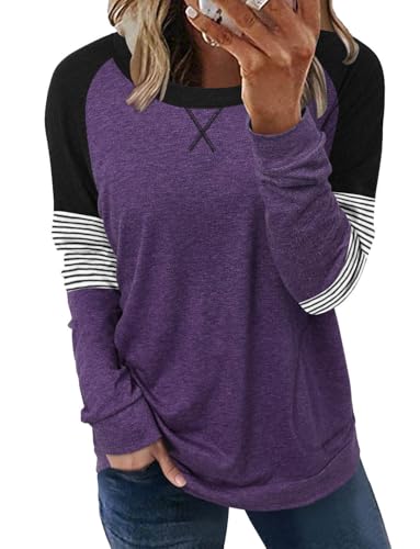 ONLYSHE Womens Crewneck Sweatshirt Casual Loose Fitting Tops Long Sleeve T Shirt