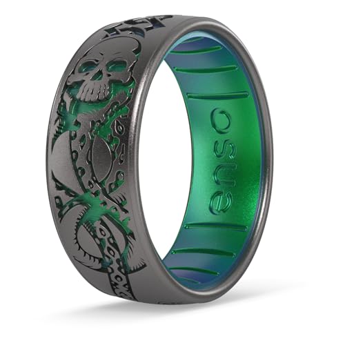 Enso Rings Wizarding World of Harry Potter Collection Dualtone Silicone Ring - Comfortable and Flexible Design - 7.99mm Wide, 2.18mm Thick - Dark Mark - Platinum/Dragon - Size 11