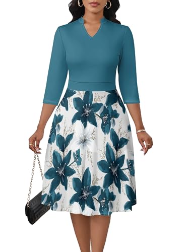 Image of PinkPatty Women's Casual A-line Midi Dresses 3 /4 Sleeve V Neck Fit and Flare Dress with Pockets