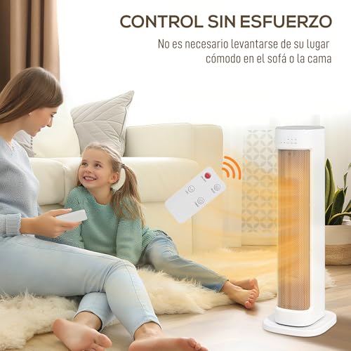 HOMCOM Calefactor Eléctrico Bajo Consumo, 2000W PTC, Termoventilador con 3 Modos, Termostato Regulable, Temporizador, Protección contra Vuelcos y Sobrecalentamiento, Control Remoto para 15-20㎡, Blanco - imagen 8