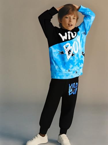 Image of 2-6T Toddler Baby Boy Clothes Long Sleeve Hooded Pullover Colorblock Sweatshirt + Pants 2pcs Fall Winter Outfit Set