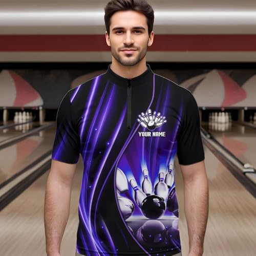 ChipteeAmz Purple and Black Light Polo, 1/4 Quarter Zip Shirts Custom Bowling Team Jerseys, Gift for Bowlers2