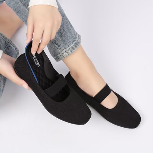 Women’s Flats Shoes Knit Mary Jane Ballet Flat Comfort Walking Dressy Work Office Ballerina Slip-on Shoes with Strap3