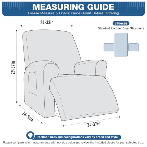 TAOCOCO Recliner Cover 3 Pieces Recliner Chair Covers Stretch Jacquard Reclining Chair Cov - image 2