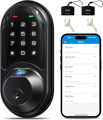 Veise RZ07 Fingerprint Smart Lock, 7-in-1 Smart Locks for Front Door, Keyless Entry Door Lock with App Control & Auto-Lock, Biometric Electronic Touchscreen...