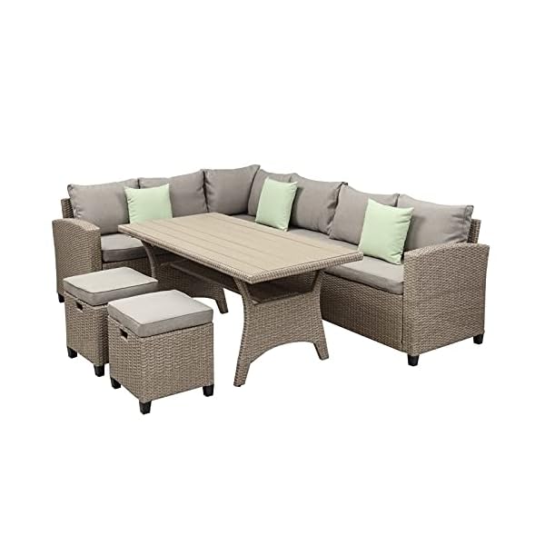 CHENGSYSTE Dining Set Patio Dining Set，5 Pcs Outdoor Conversation Set Patio Furniture Set All Weather Wicker Sectional Couch Sofa Dining Table Chair Patio Furniture Sets - Image 6