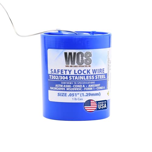 WCS .051 Stainless Steel Safety Lock Wire, T302/304, NASM20995C MS20995C, ASTM A580 Condition A, AMS569, Mechanics Wire for Aircraft, Automotive, &amp; Industrial Use, 1lb Dispenser Can, Approx 143 ft