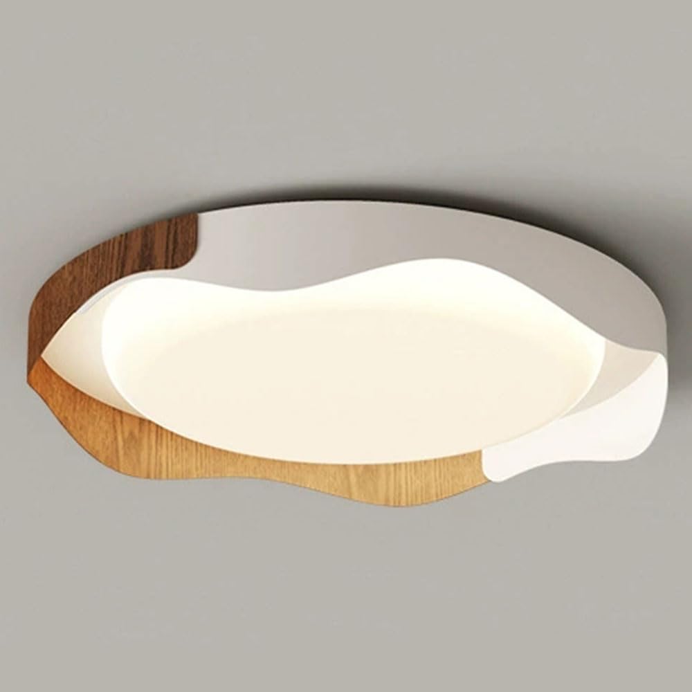 JXYDJH Flush Mount Ceiling Light, 19.7 Inch Modern LED Light Fixtures Ceiling Mount White Metal Acrylic Shade 36W Walnut Color Round Ceiling Lighting Fixture for Bedroom Hallway Kitchen - Dimmable