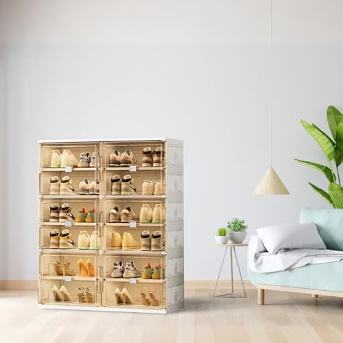 Image of 24 Pairs Shoes Storage Cabinet of 3-Step Fast Installation,Plastic Shoe Box with Clear Magnetic Door for Display, Shoe Organizer for Sneaker, Sandals, Heels (2 Row, 6 Tier)