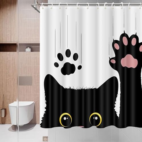 Rideau de douche pour chat mignon en polyester imperméable avec 12 crochets - 4