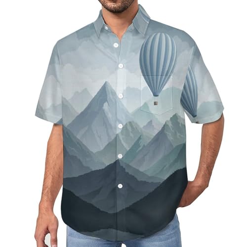 Chemise hawaïenne homme avec illustrations paysages de montagne et montgolfières