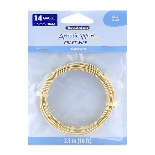 Artistic Wire, 14 Gauge Silver Plated Tarnish Resistant Colored Copper Craft Wire, Gold Color, 10 ft