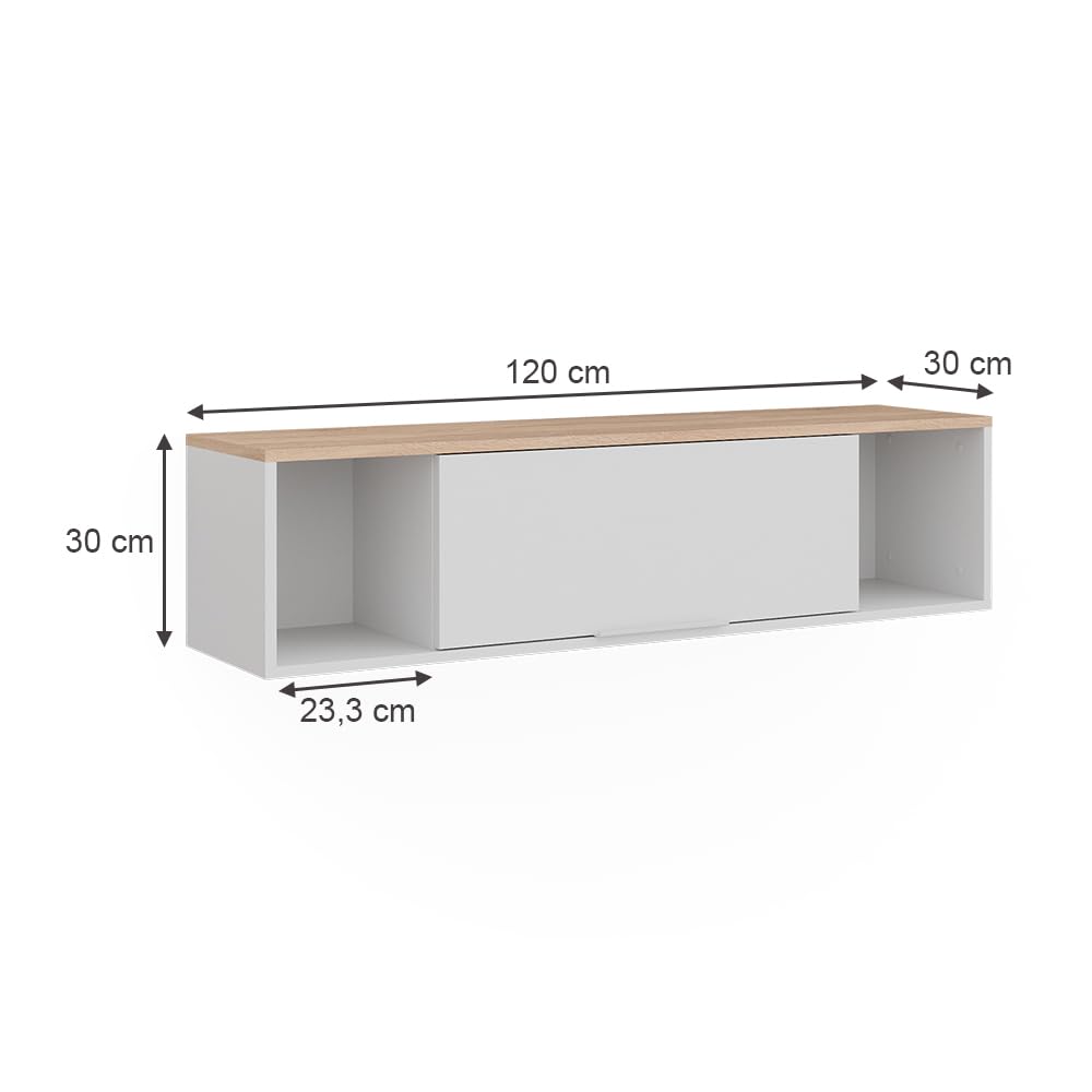 Vicco Estantería de Pared Betti, Blanco/Sonoma, 120 x 30 cm | para montaje en pared, apto para salón u oficina