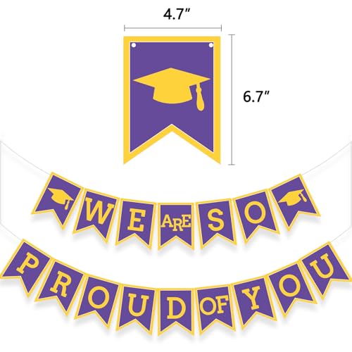Image of Purple Yellow We Are So Proud Of You Banner Congrats Grad Cap Bunting Flag Grad Party Decoration Idea