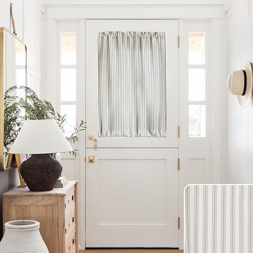Door Curtains for Front Door Glass Window,Striped Sheer Linen 40 Inch Short Curtains for Small...