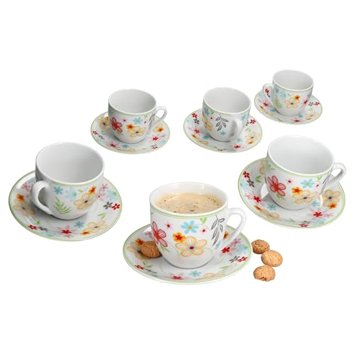 MamboCat Variante, service de tasses à café avec sous-tasses pour 6 personnes, ensemble en porcelaine colorée pour le petit-déjeuner et le café, 6 tasses à thé de 200 ml et sous-tasses, vaisselle pour