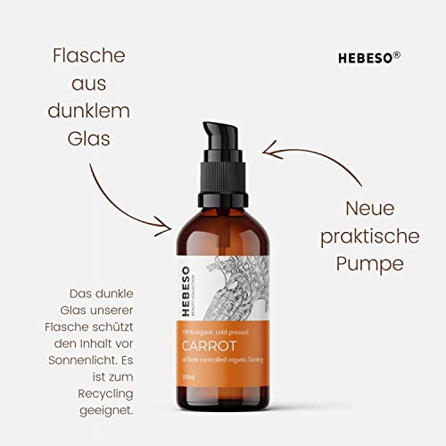 Karottenöl 100% Bio Kaltgepresst, Öl, 100ml | Sichtbare, schöne Bräune | Leicht zu verteilen | schützt vor schädlichen UV-Strahlen | stellt ihre Elastizität, Weichheit und Glätte wieder her
