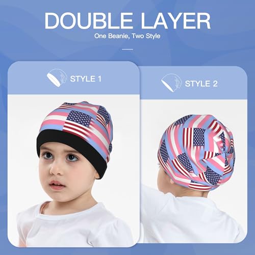 American Bisexual Pride Flag Kids Leisure Elastic Knitted Hat Junior Large Size Knit Cap Child Beanie Black3