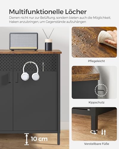 Foto von SONGMICS Aufbewahrungsschrank, Metallschrank, mit Doppeltür, Magnetverschluss, Verstellbarer Einlegeboden, Stahlgestell, 40 x 80 x 76 cm, vintagebraun-schwarz LSC102B01