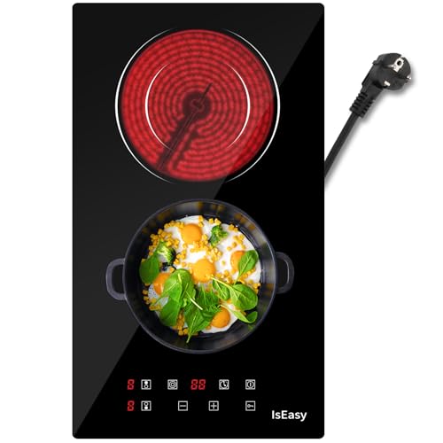 Placa vitrocerámica empotrada de 2 fuegos, doble zona de cocción 3200W, 9 niveles de potencia, temporizador, doble zona, 5,6cm de grosor
