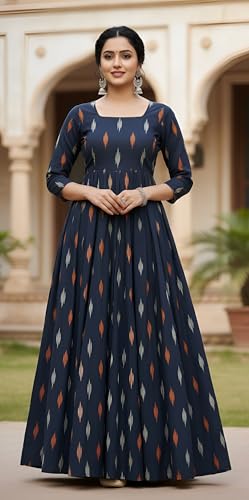 Image of Cotton Pochampally ikat unstitched blouse, Kurthi, long frock fabric material for women (1 meter, 2 meters & 3 meters)