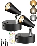 LYTARA LED Spotlights Indoor, 5000mAh Rechargeable Battery Powered Picture Lights, Dimmable&Timer, 3CCT, Cordless LED Uplights with Remote, Accent Lighting for Artwork Plants Painting (Black, 2Pcs)