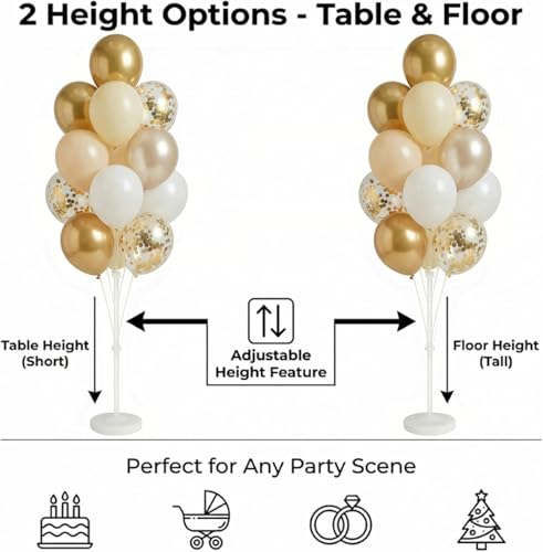 Image of Balloon Column Stand Kit with Balloons, Base and Pole, Balloon Column Kit for Floor or Table Backdrop Decoration for Party Wedding Baby Shower Birthday Graduation (Champagne Gold)