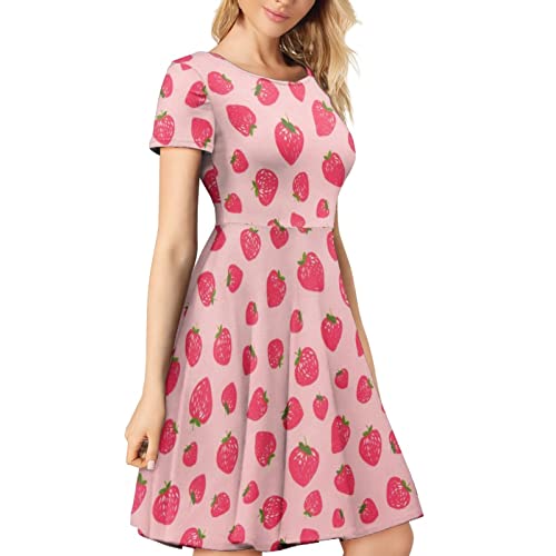 Irisjudy T Shirt Dress for Women Short Sleeve Girls Short Sleeve Dress Plus Size, O Neck Knee Length Midi Dress for Ladies2