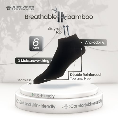 7BigStars Men Bamboo Ankle Socks, 6 Pairs Soft Thin Low Cut Seamless, Breathable Lightweight Everyday Fit for Sensitive Skin2
