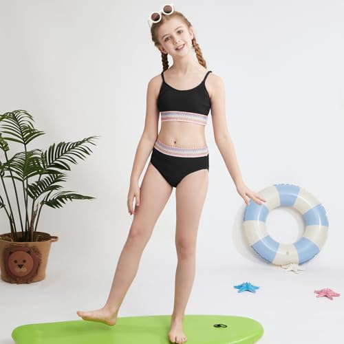 Weixinbuy Girls Swimsuit Color Block Bathing Suit Adjustable Strap Two Pieces Bikini Swimsuits Beach Swimwear for Girls 9-16Y4