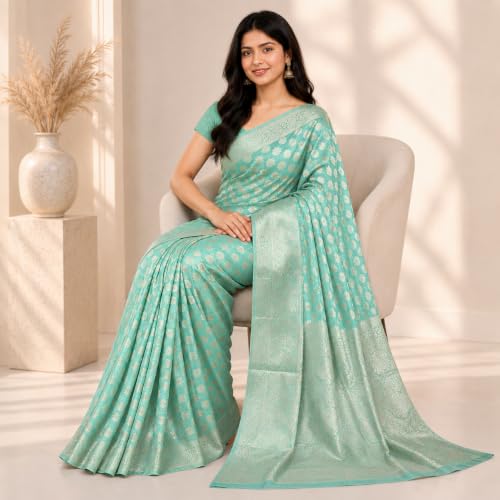 Image of Organza Silk Saree Wedding For Women Banarasi Sadi Original Kanchipuram Pure Rich Pallu Sari With Blouse Piece