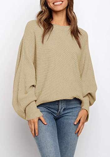 Image of Mafulus Womens Oversized Sweater Fall Winter Slouchy Pullover Jumper Tops | Crewneck,Batwing Sweaters Puff Long Sleeve,Cable,Ladies,Chunky,Knit,Tunic,Warm,Soft Sweaters